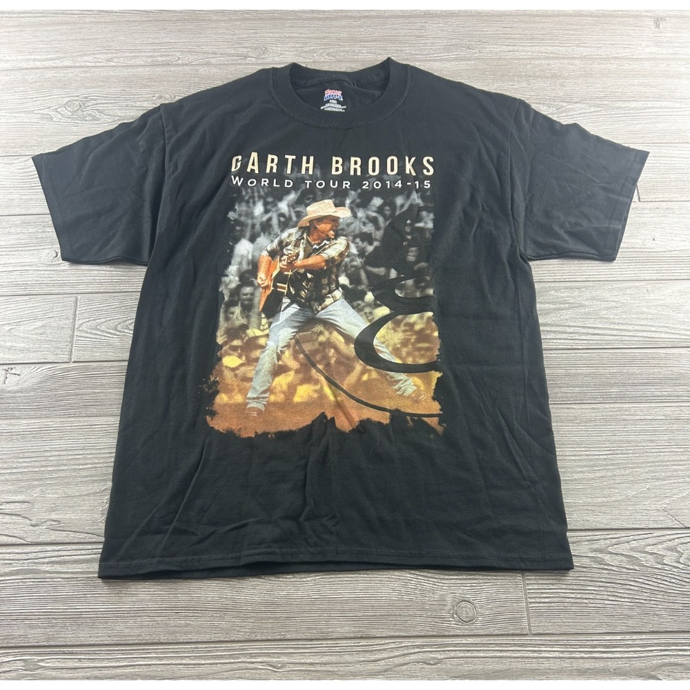 Garth Brooks World Tour 2014 T-Shirt Mens Large Black Hanes Beefy T Concert Tee